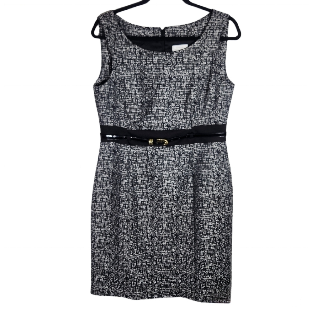 Tahari Tweed A Line Dress Womens 10 Black Gray